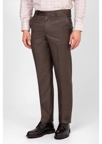 Erkek Kahverengi Regular Fit Yünlü Kumaş Pantolon modelleri