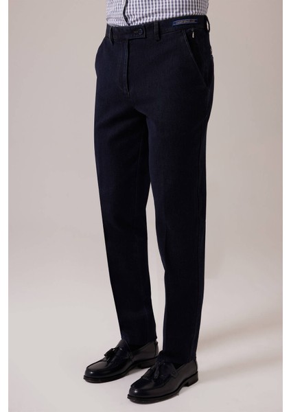 Erkek Lacivert Regular Fit Yan Cep Kanvas Pantolon
