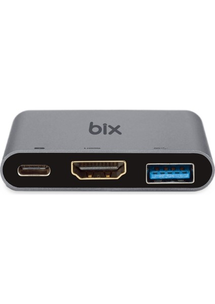 BX13HB 3in1 Type-C 4K@30Hz HDMI, PD Şarj, USB 3.0, iPad Pro, Macbook/Windows Uyumlu Çoklayıcı Adaptör