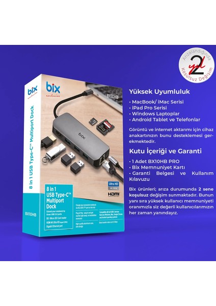 BX10HB Type-C to 4K HDMI 3*USB-A Gigabit Ethernet PD 100W SD ve Micro SD Kart Okuyucu Çoklayıcı Hub