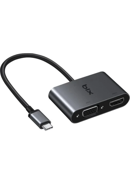 BX14HB 2in1 Type-C 3.1 4K@30Hz HDMI & VGA iPad Pro, Macbook / Windows Uyumlu Grafik Adaptörü