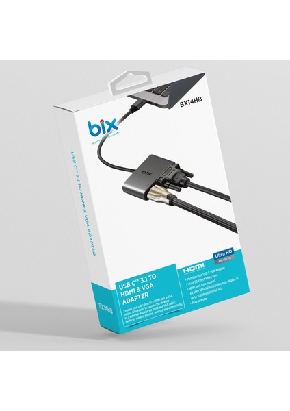 BX14HB 2in1 Type-C 3.1 4K@30Hz HDMI & VGA iPad Pro, Macbook / Windows Uyumlu Grafik Adaptörü