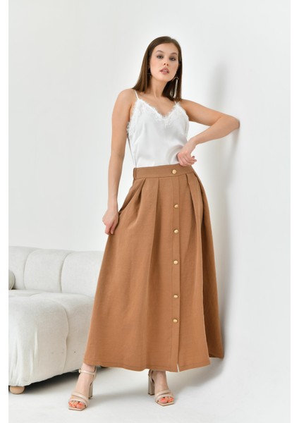 Kadın Düğmeli Etek Kakao 30819
