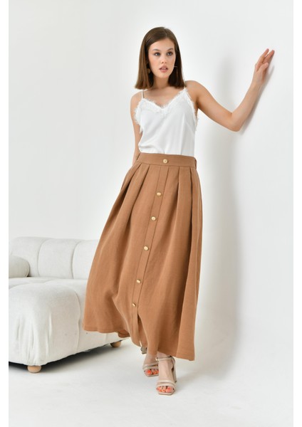 Kadın Düğmeli Etek Kakao 30819 fiyatları