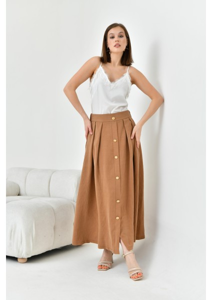 Kadın Düğmeli Etek Kakao 30819 modelleri