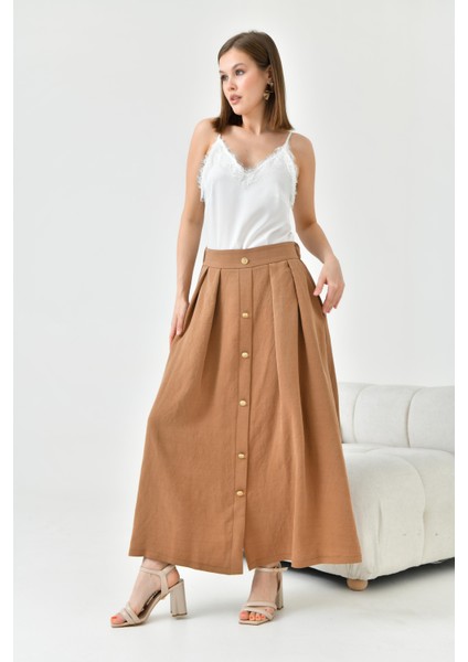 Kadın Düğmeli Etek Kakao 30819 fırsatları