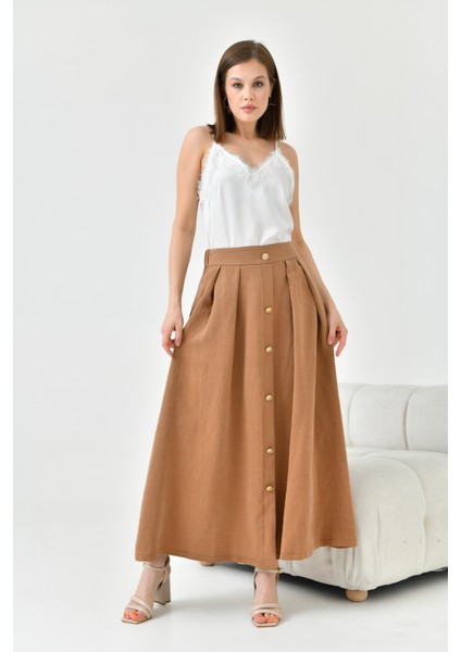 Kadın Düğmeli Etek Kakao 30819 indirimleri