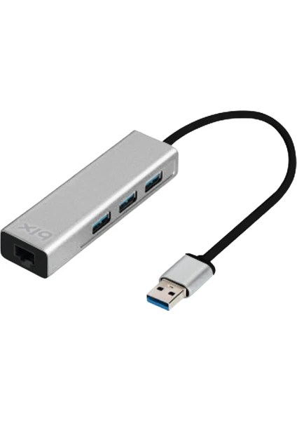 BX06HB 4in1 USB 3.0 Hub, 1Gbps Ethernet, 3x USB 3.0 Windows Uyumlu Çoklayıcı Adaptör