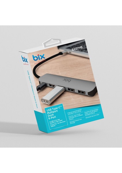 BX07HB 5in1 Type-C Hub 4x USB 3.0, PD Şarj Macbook Uyumlu Çoklayıcı Adaptör