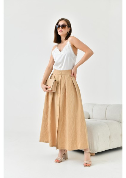 Kadın Düğmeli Etek Beige 30819 modelleri