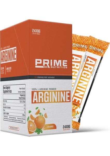 Prime Nutrition L-Arginine 24 Saşe x 8 Gram Portakal - Arjinin ( Tek Kullanımlık Paket )