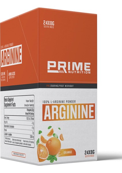 Prime Nutrition L-Arginine 24 Saşe x 8 Gram Portakal - Arjinin ( Tek Kullanımlık Paket )