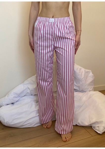 Poplin Kumaş Beli Lastlikli Pantolon