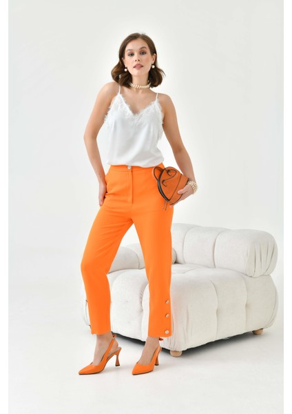 Kadın Dar Paça Düğmeli Pantolon Orange 30779