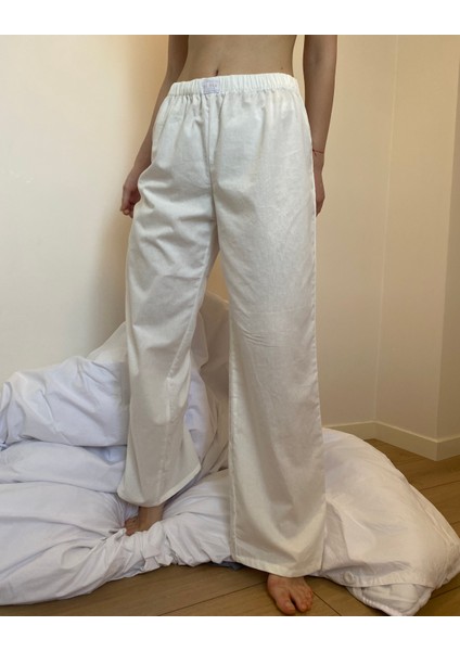 Poplin Kumaş Beli Lastlikli Pantolon