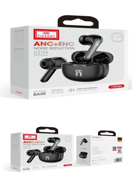 TWS36 Aktif Gürültü Engelleyici Özellikli Bluetooth 5.3 Kablosuz Kulaklık - Siyah modelleri