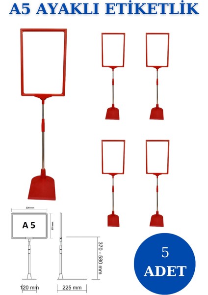 5 Adet Kırmızı A5 Ayaklı Fiyat Etiketi Sepet Etiketi Çerçeveli Fiyat Etiketi Eşek Askılık Etiketi