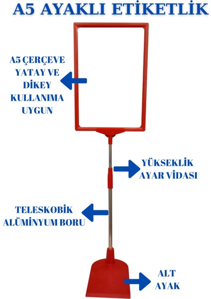 5 Adet Kırmızı A5 Ayaklı Fiyat Etiketi Sepet Etiketi Çerçeveli Fiyat Etiketi Eşek Askılık Etiketi