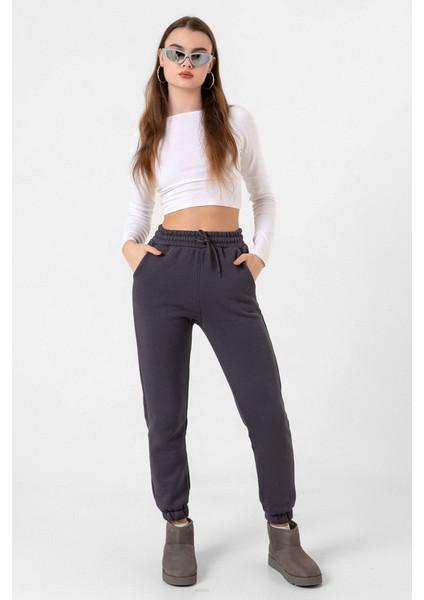 3 Iplik Şardonlu Paça Lastikli Cepli Pamuklu Kadın Eşofman Altı fırsatları