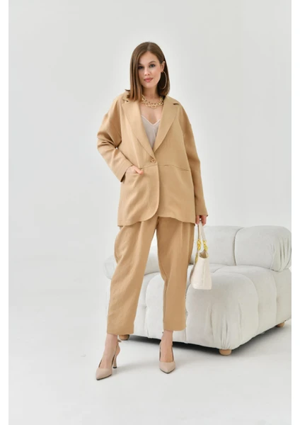 Ftz Women Kadın Keten Ceketli Takım Beige 30777