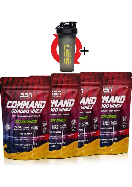 SSN Sports Style Nutrition Ssn Command Quadro Whey 30 gr x 60 Sachets 1800 gr Mıx 6(Muz-Muz)