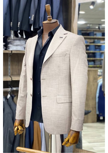 Slimfit Kesim Erkek Yarım Astarlı Spor Tek Ceket-Krem fiyatları