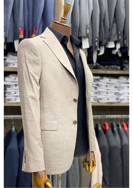 Slimfit Kesim Erkek Yarım Astarlı Spor Tek Ceket-Krem modelleri