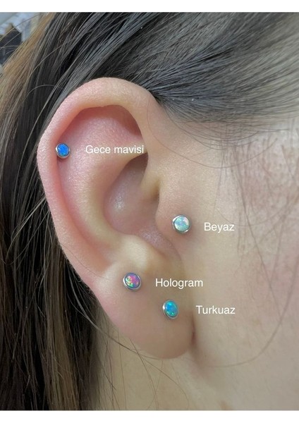 Beyaz Opal Taşı Cerrahi Çelik Tragus Helix Piercing Küpe Bir Adet 6 mm