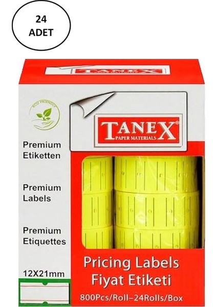 Makine Fiyat Etiketi 12 x 21 mm Çizgili Fosforlu Sarı 24'lü