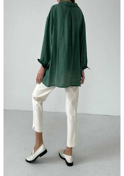 Kadın Düşük Omuzlu Owersize Gömlek Koyu Yeşil fırsatları