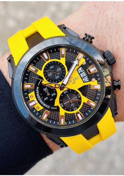 Sarı Renkli Silikon Kordon Fonksiyonlu Spor Erkek Kol Saati