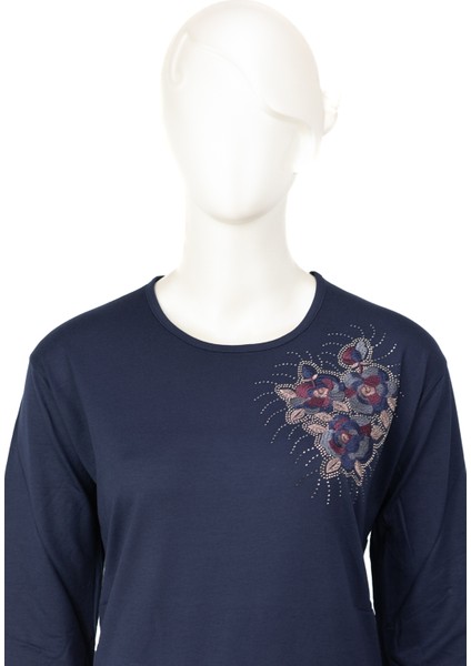 Kadın Turlu Viskon Penye Kumaş Anne Bluz Yakut Demet Taşlı ve Nakışlı Likralı Rahat Tamkalıp fiyatları