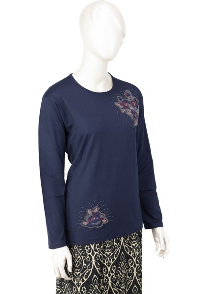 Kadın Turlu Viskon Penye Kumaş Anne Bluz Yakut Demet Taşlı ve Nakışlı Likralı Rahat Tamkalıp modelleri