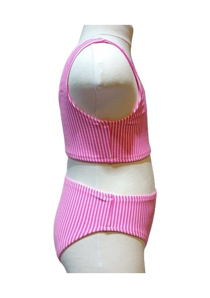 4-14 Yaş Kız Çocuk Bikini Çizgili Pembe 7-8 Yaş Pembe - Beyaz fırsatları