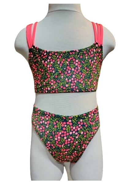 Kız Çocuk Baskılı Üç Askılı Yeşil Bikini 3-4 Yaş Yeşil