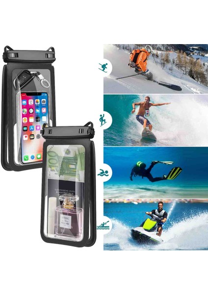 Tüm Modellere Uyumlu Yüzen Su Geçirmez Telefon Kılıf Boyun Askılı Sualtı Kayak Waterproof