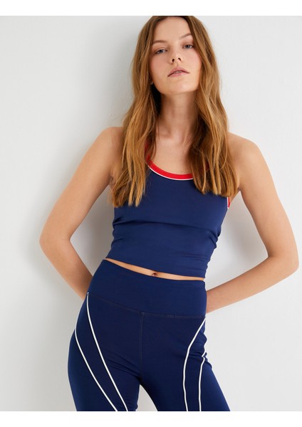 Yarım Atlet Spor Halter Yaka Renk Kontrastlı Biyeli Slim Fit
