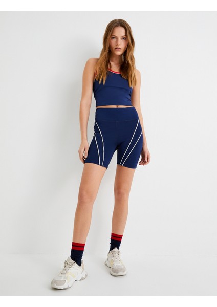 Yarım Atlet Spor Halter Yaka Renk Kontrastlı Biyeli Slim Fit