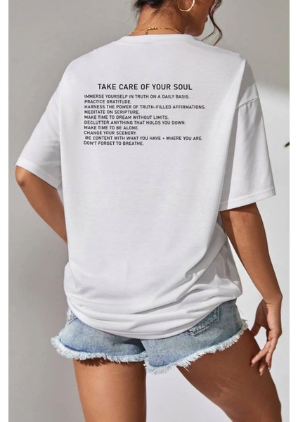 Your Soul Sırt Arkası Baskılı Oversize Pamuk Kadın Tişört
