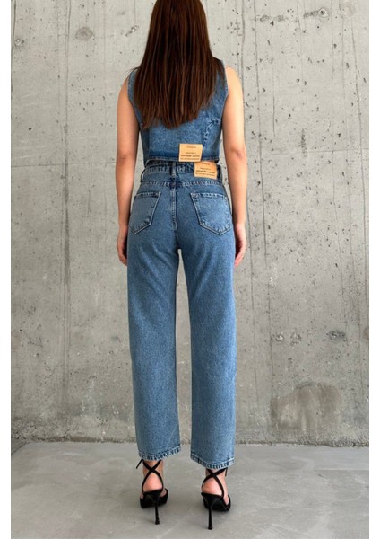 Kadın Kot Crop Bluz ve Pantolon Takım