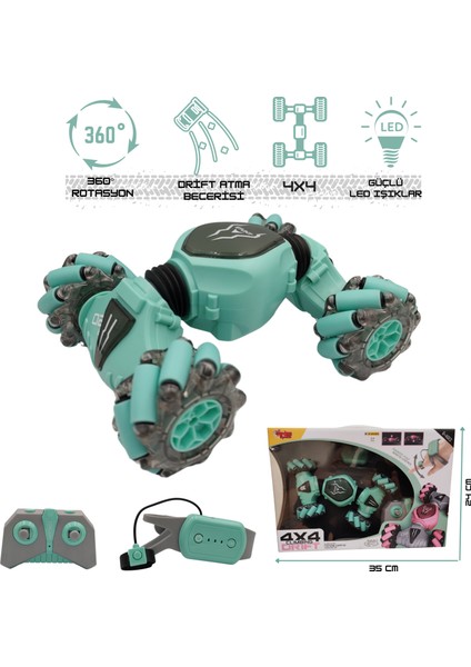 Oyuncak 2.4 Ghz Bilekten ve Uzaktan Kumandalı Işıklı 4x4 Çift Kumandalı Akrobat Araba fiyatları