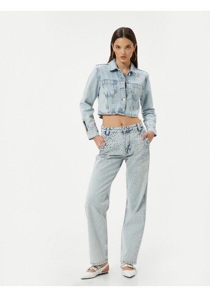 Yüksel Bel Düz Paça Taşlı Kot Pantolon Cepli - Eve Straight Jeans fiyatları