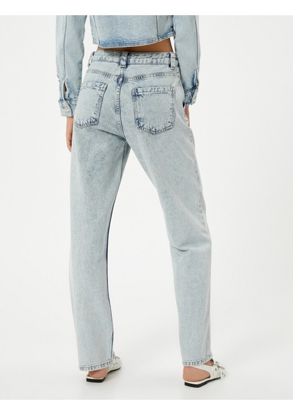 Yüksel Bel Düz Paça Taşlı Kot Pantolon Cepli - Eve Straight Jeans fırsatları