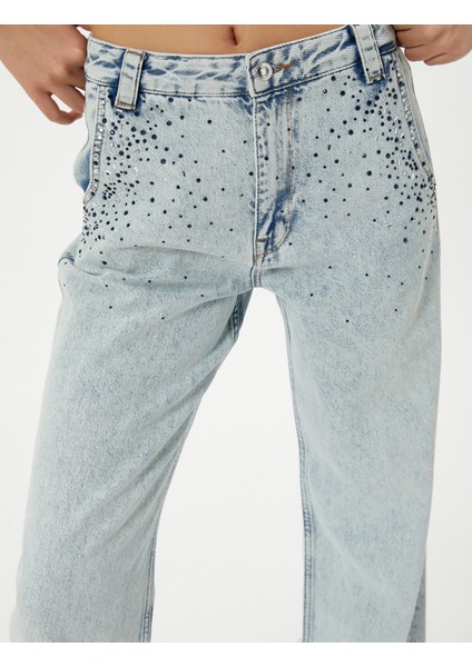 Yüksel Bel Düz Paça Taşlı Kot Pantolon Cepli - Eve Straight Jeans indirimleri
