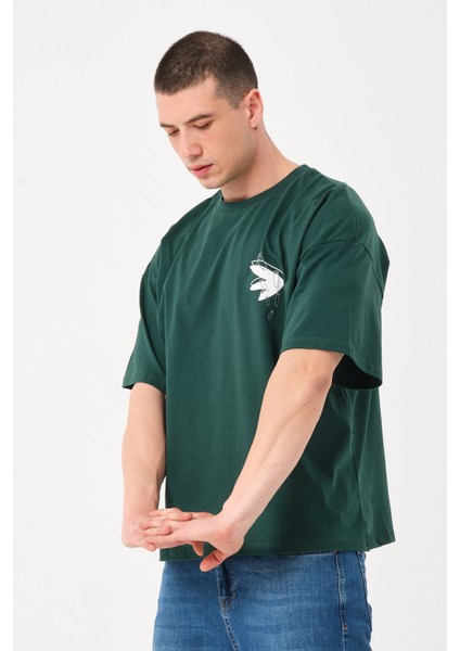 Erkek Bisiklet Yaka Baskılı Oversize T-Shirt fiyatları