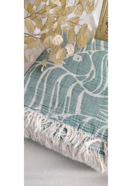 Balık Desenli Çift Kişilik Organik Pamuk Pike 185X230CM (Oeko-Tex® Standard 100 Sertifikalı)