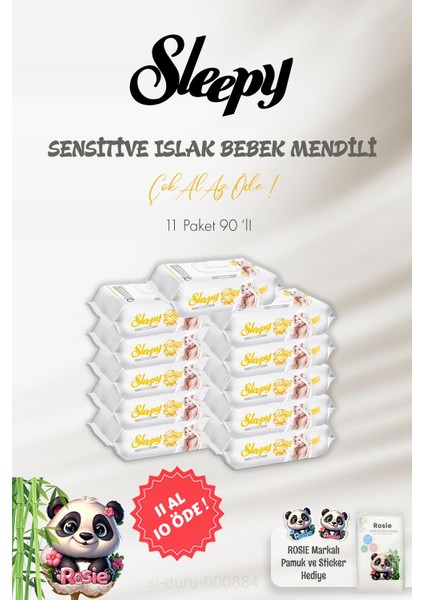 Sensitive Islak Mendil 90'lı 11 Al 10 Öde ve Rosıe Pamuk 60'lı