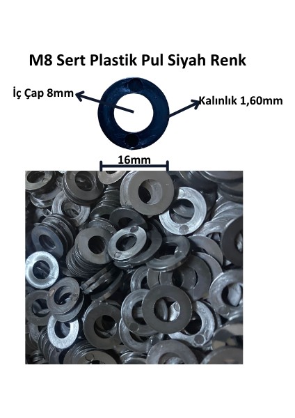 Platin Hırdavat Siyah Plastik Pul M8 Sert Plastik Düz Pul M8 x 16 x 1,6mm  ( 1000 Adet )