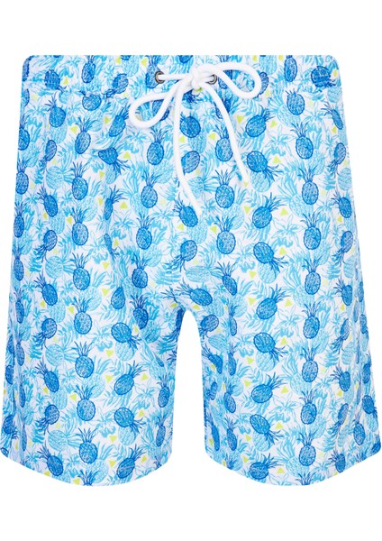 Erkek Deniz Havuz Şortu Desenli Ross S260 Mavi