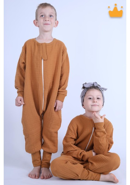 2-8 Yaş 1 Tog 4 Katlı Müslin Çocuk Uyku Tulumu Unisex Uzun Kollu Uyku Tulumu